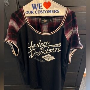 Harley-Davidson Black Top with Red Plaid Accents